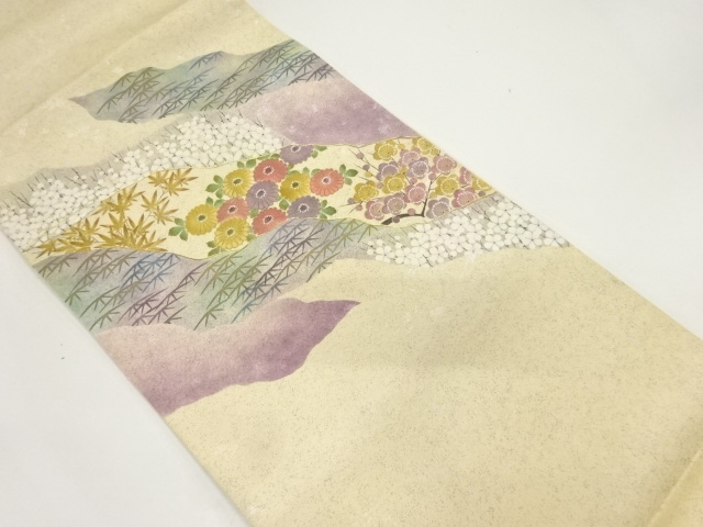JAPANESE KIMONO / ANTIQUE FUKURO OBI / SILK / EMBROIDERY / UME & KIKU